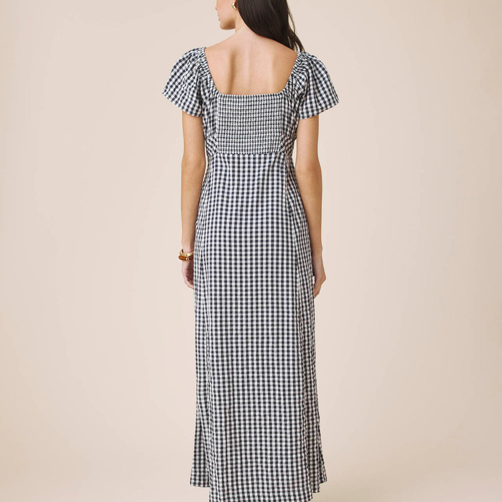 puff sleeve gingham midi dress Black Plus Puff Sleeve Gingham Sleeved Shirred Milkmaid Dress