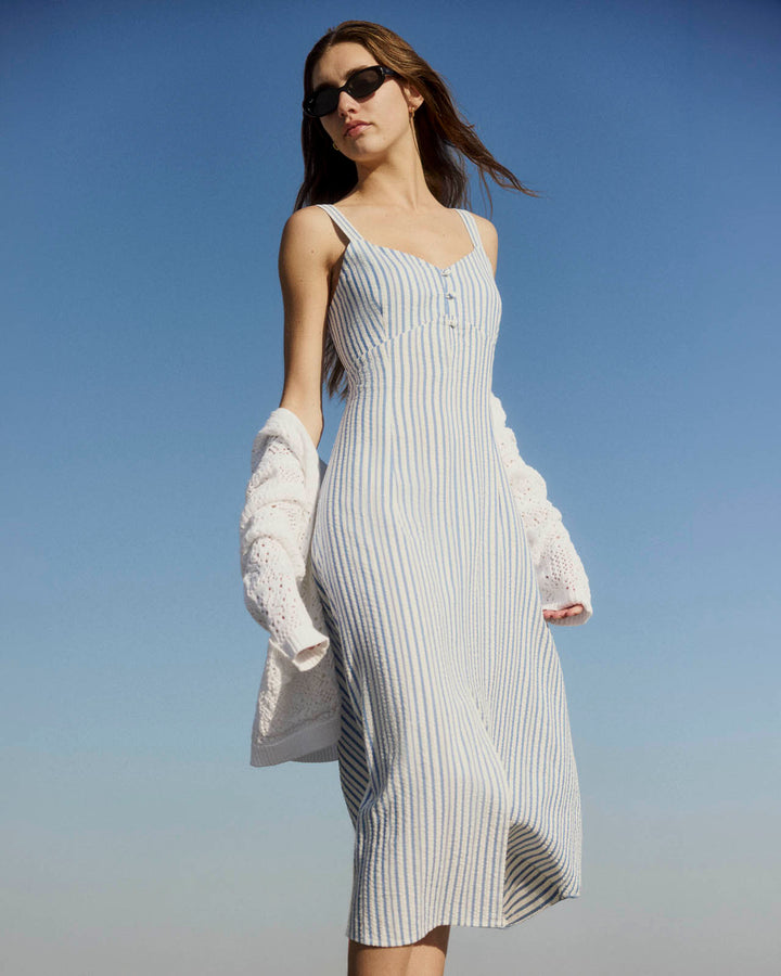 splendid midi dress Splendid Amanda Linen Blend Knit V-Neck Sleeveless Belted A-Line Midi Dress