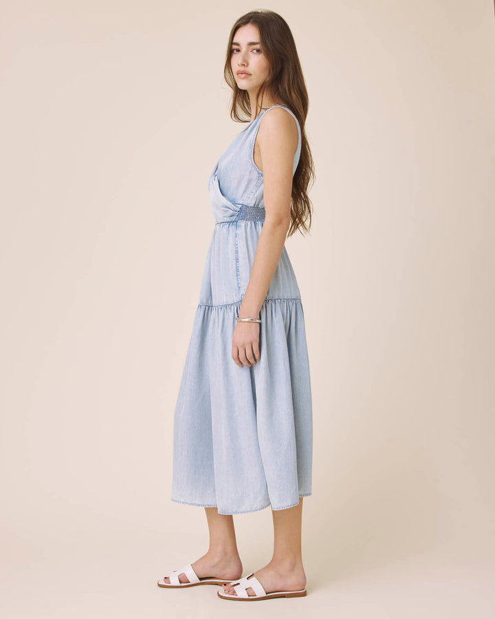 indigo dress Modest Blue Ruffle 44761IM The plunging V Splendid - Kimberly Indigo Dress