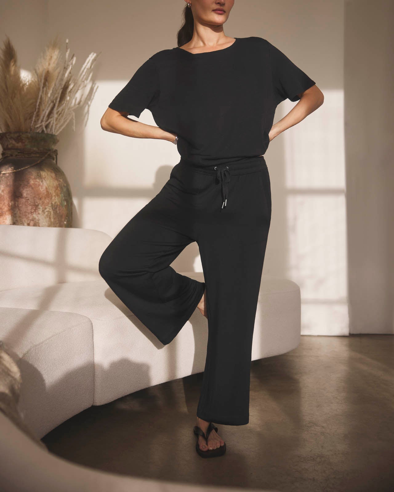 Zoe Slub Crew Neck Tee color Black