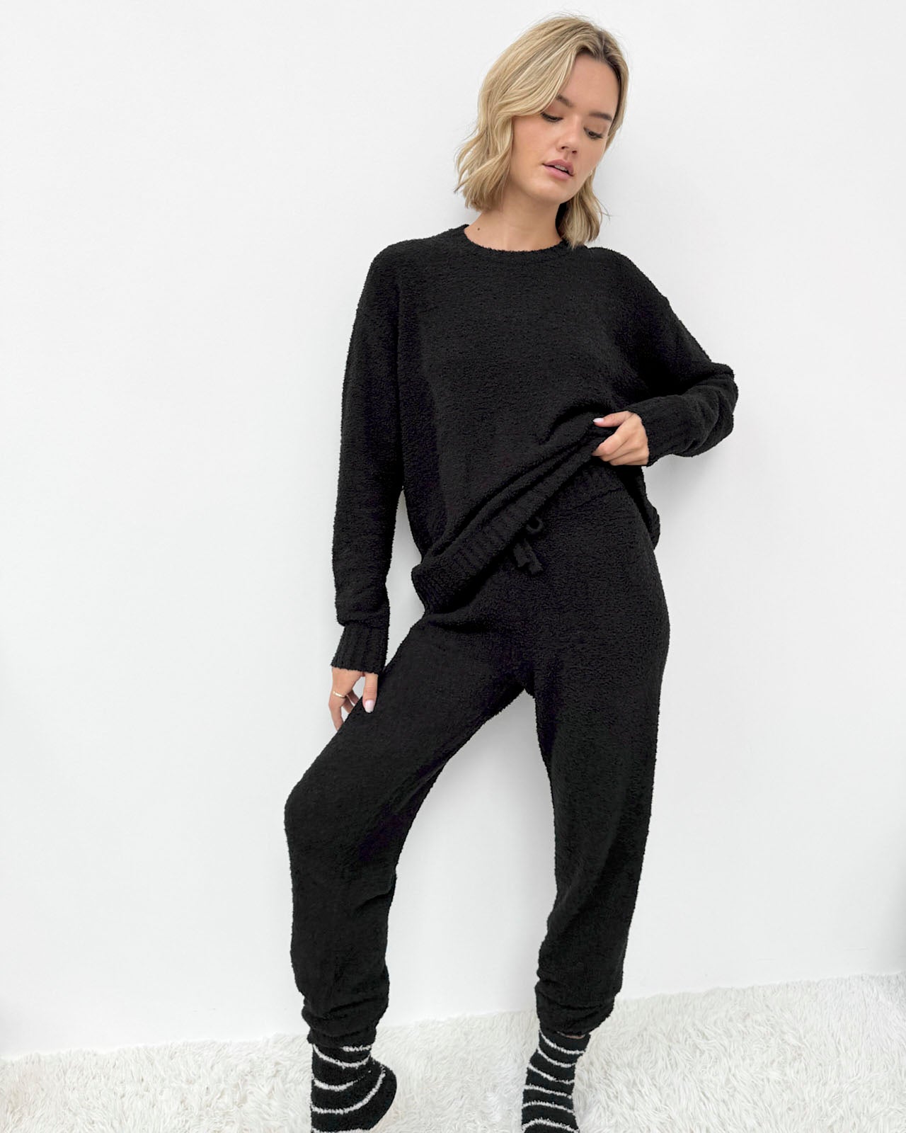 Black Fuzzy Sweater PJ Set | Splendid