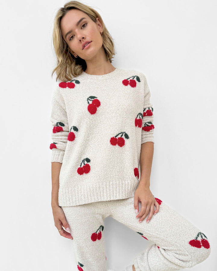 Cherries Fuzzy Sweater PJ Set