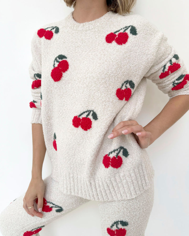 Cherries Fuzzy Sweater PJ Set