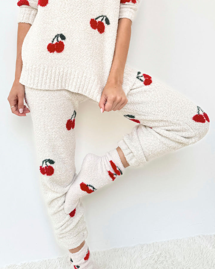 Cherries Fuzzy Sweater PJ Set