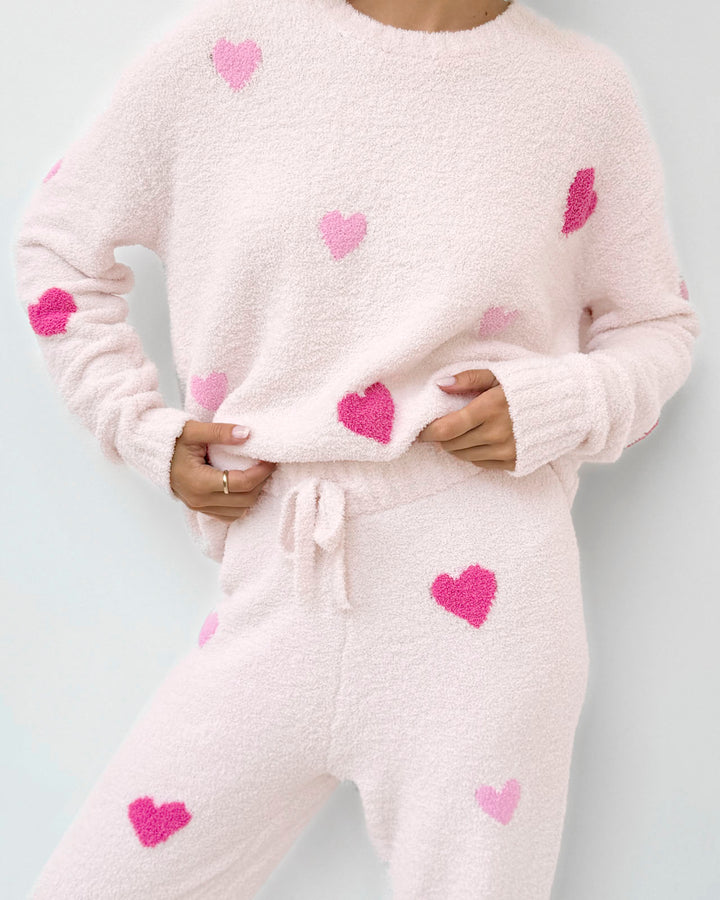 Pink Multi-Heart Fuzzy Sweater PJ Set