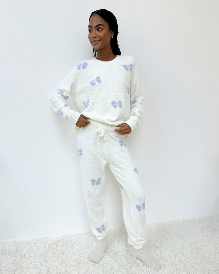 Purple Bows Fuzzy Sweater PJ Set