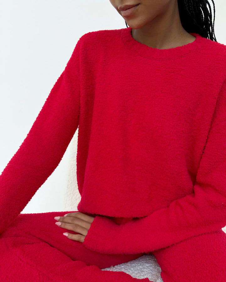 Red Fuzzy Sweater PJ Set