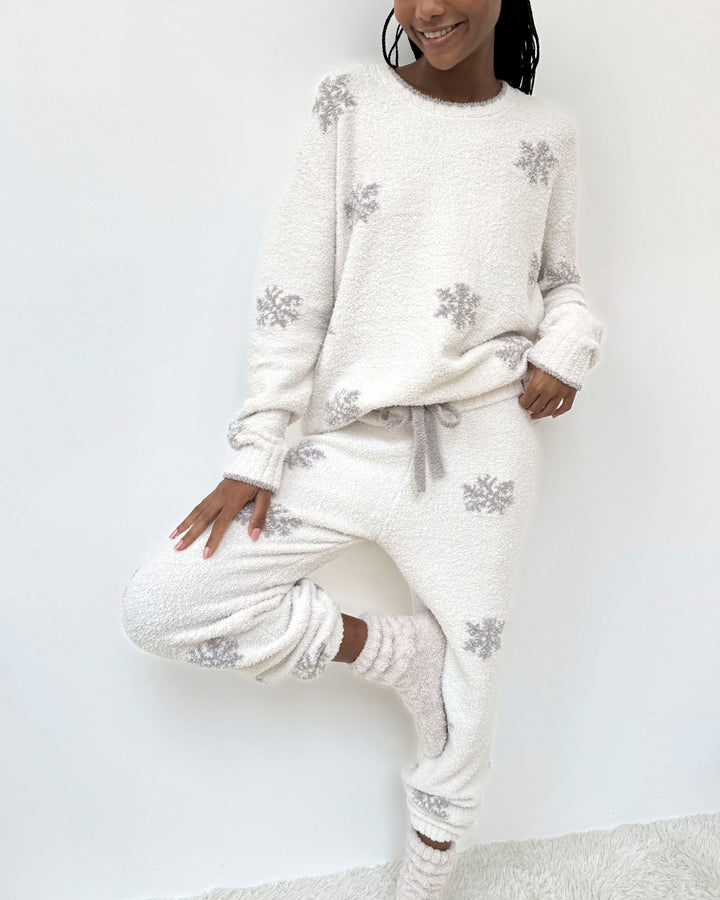 Snow Flake Fuzzy Sweater PJ Set