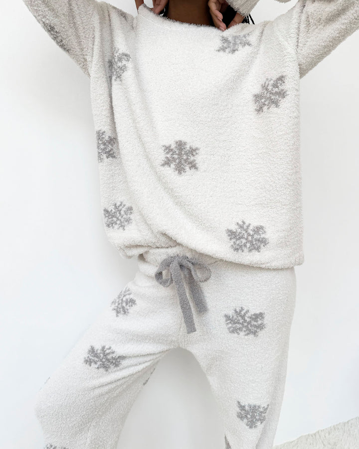 Snow Flake Fuzzy Sweater PJ Set