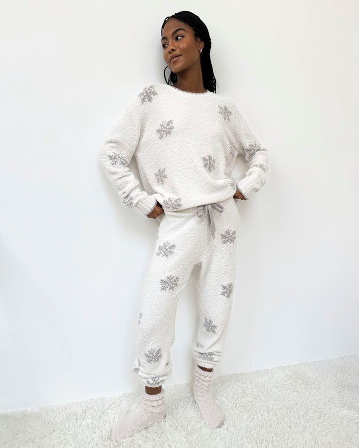 Snow Flake Fuzzy Sweater PJ Set