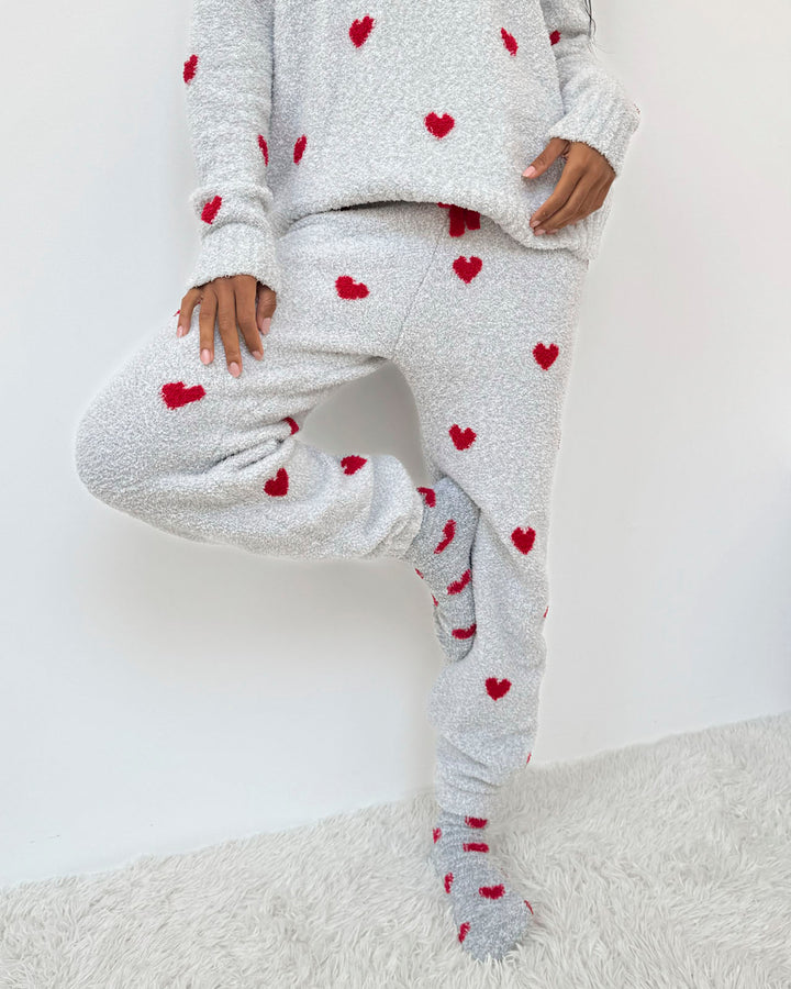 Red Hearts Fuzzy Sweater PJ Set