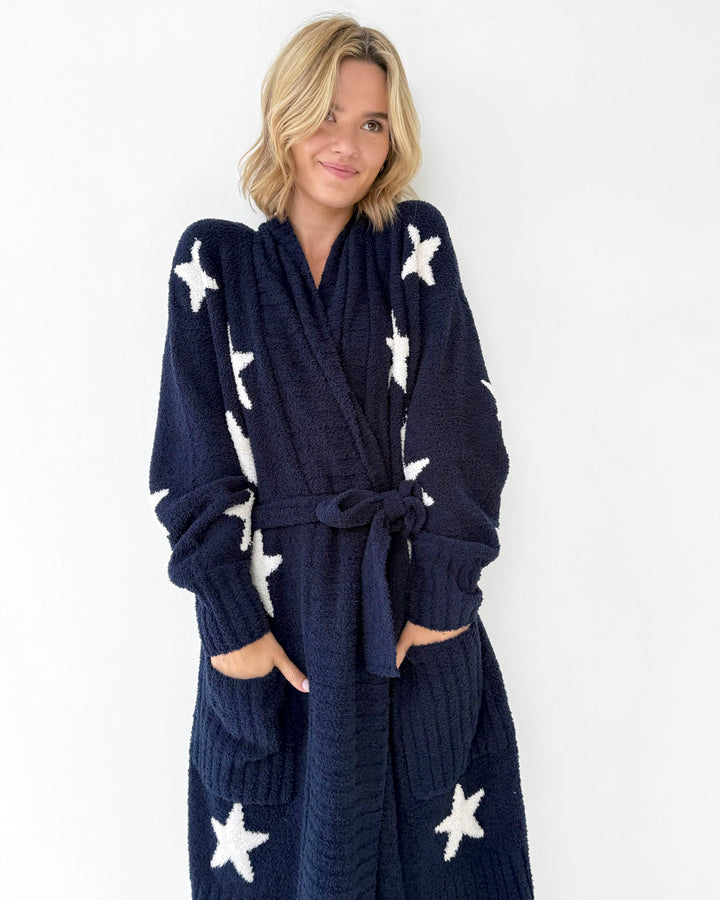 Pomona Fuzzy Yarn Navy Oat Stars Robe