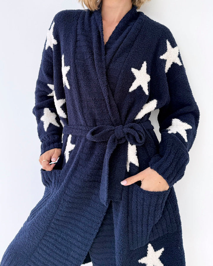 Pomona Fuzzy Yarn Navy Oat Stars Robe