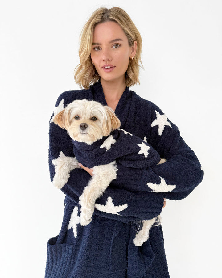 Pomona Fuzzy Yarn Navy Oat Stars Robe
