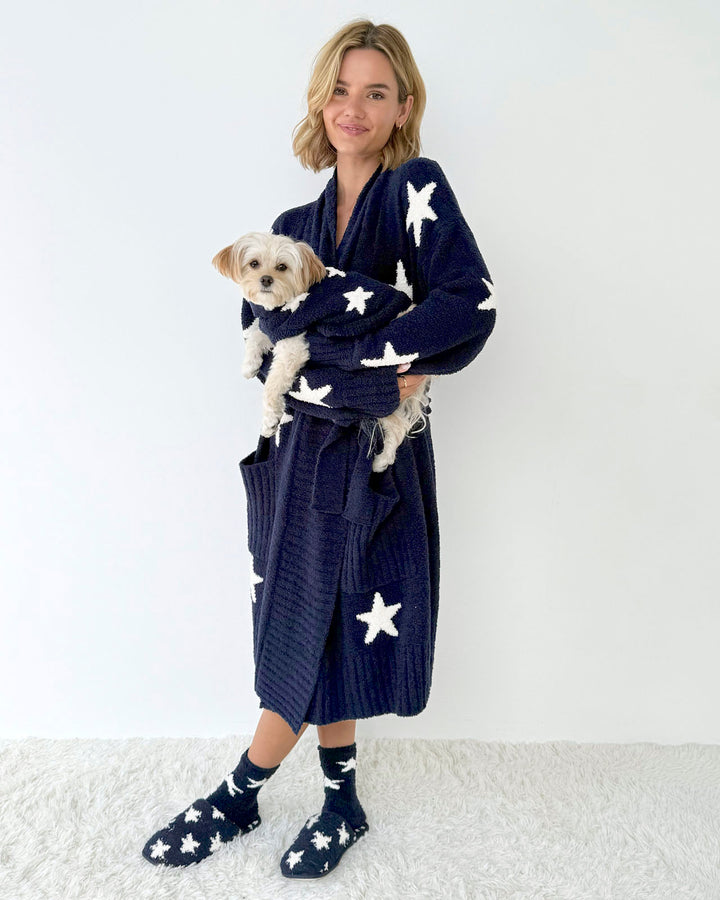 Pomona Fuzzy Yarn Navy Oat Stars Robe