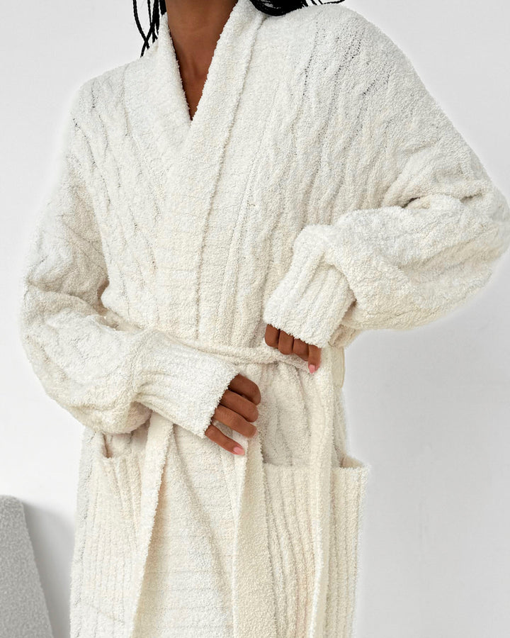 Ivory Cozy Fuzzy PJ Cable Robe