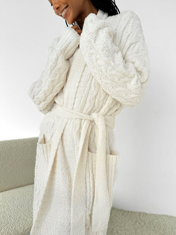 Ivory Cozy Fuzzy PJ Cable Robe