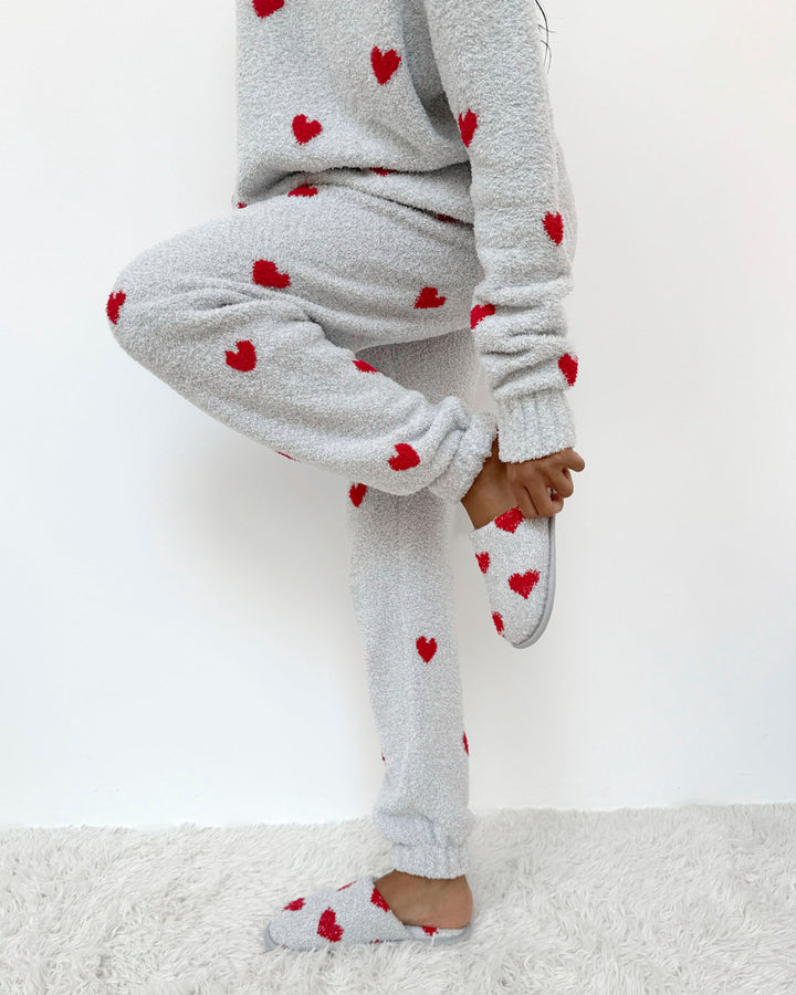 Red Hearts Fuzzy Sweater PJ Set
