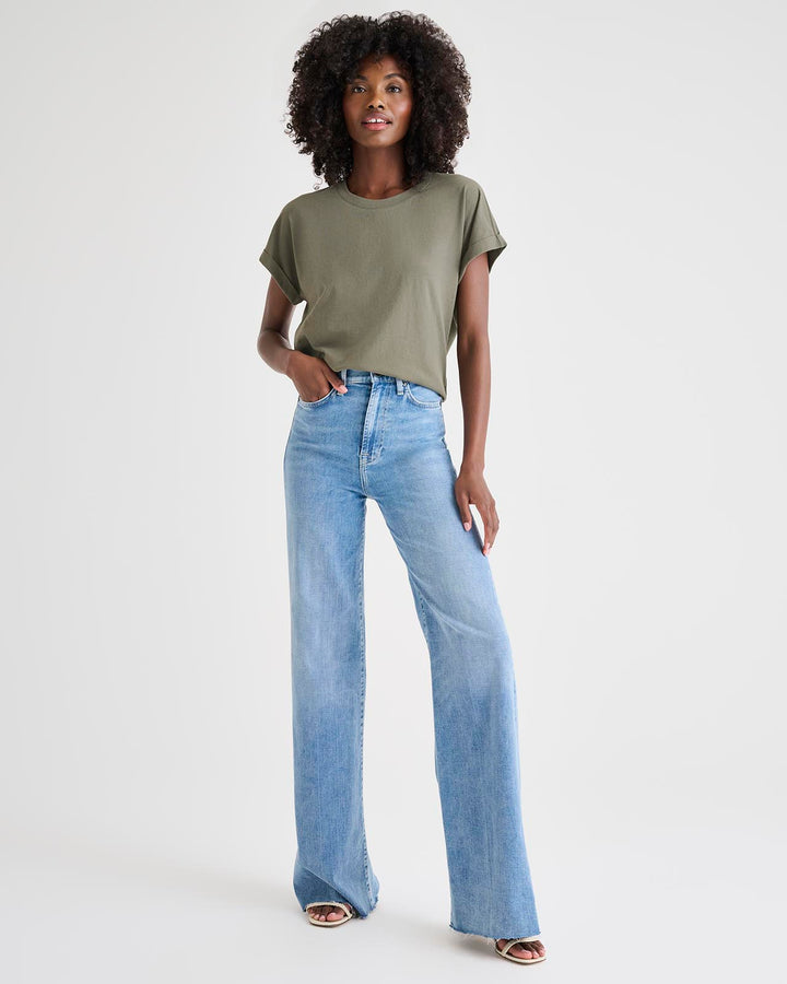 Loose Wide Leg Women's Jeans - Medium Wash