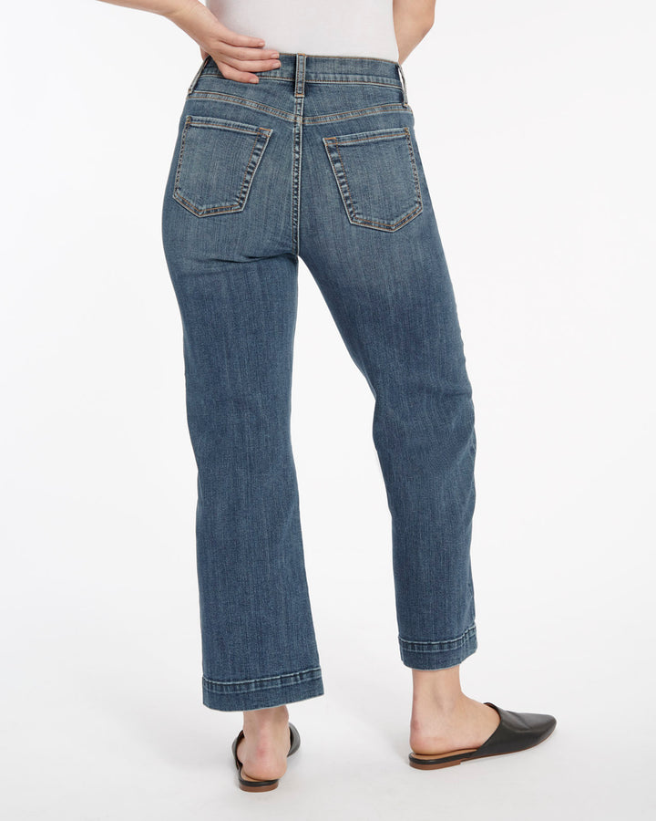 Regular 120 Gsm Women Wide Leg Faded Denim Jeans, Button, High