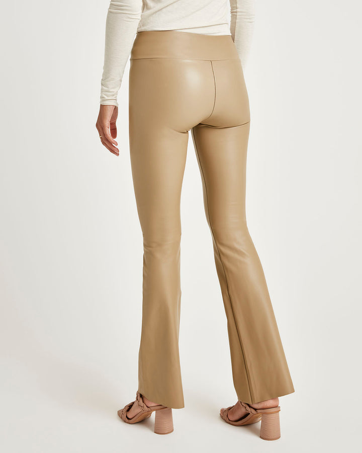Khaki Vegan Leather Flare Pants  Leather pants outfit, Leather