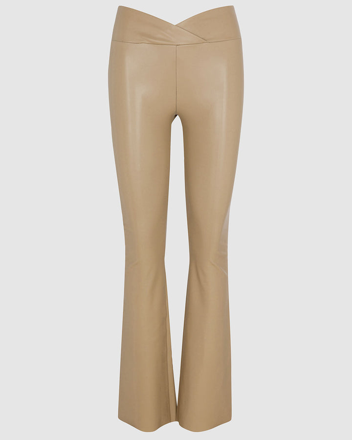 Khaki Vegan Leather Flare Pants  Leather pants outfit, Leather