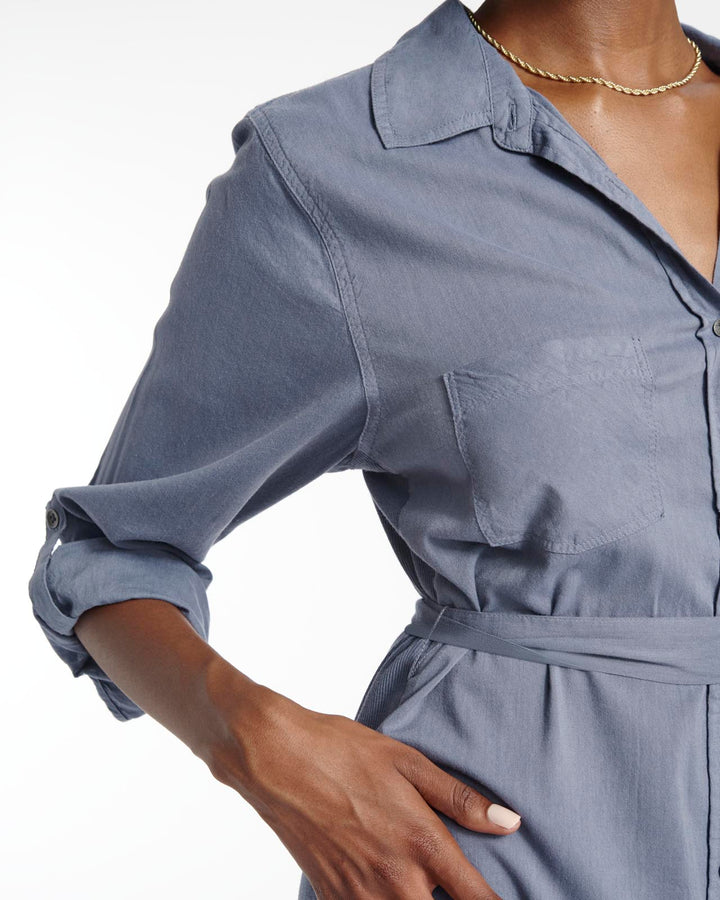 Leilani Mini Dress - Denim Short Sleeve Button Up Dress in Indigo