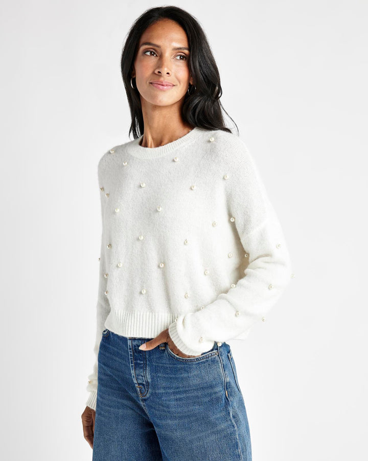 Faux Pearl Embellished Jumper in Ivory