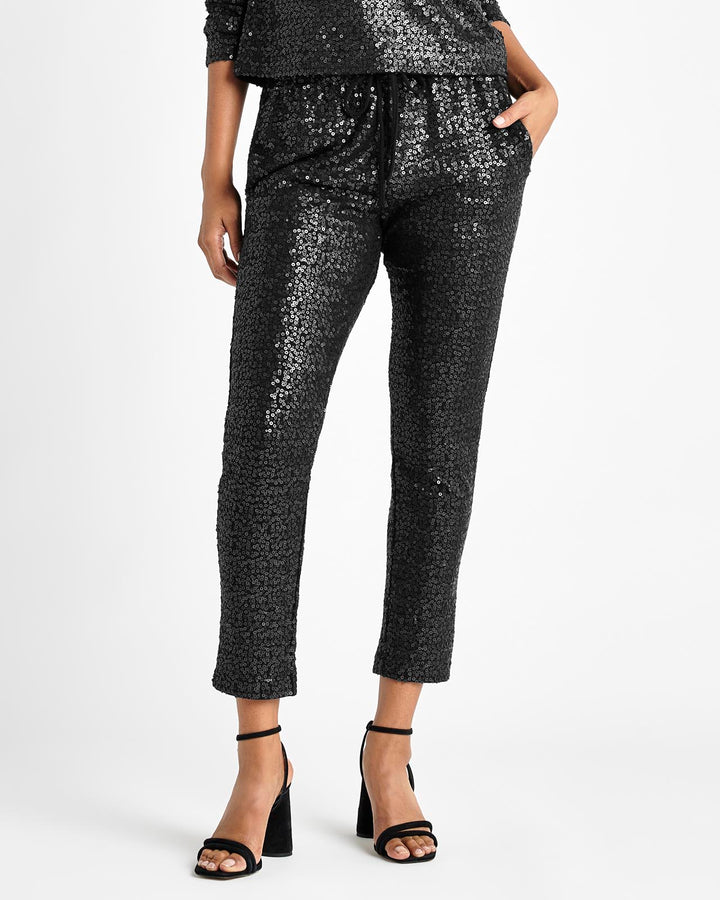 Black Sequin Straight Leg Trousers | New Look