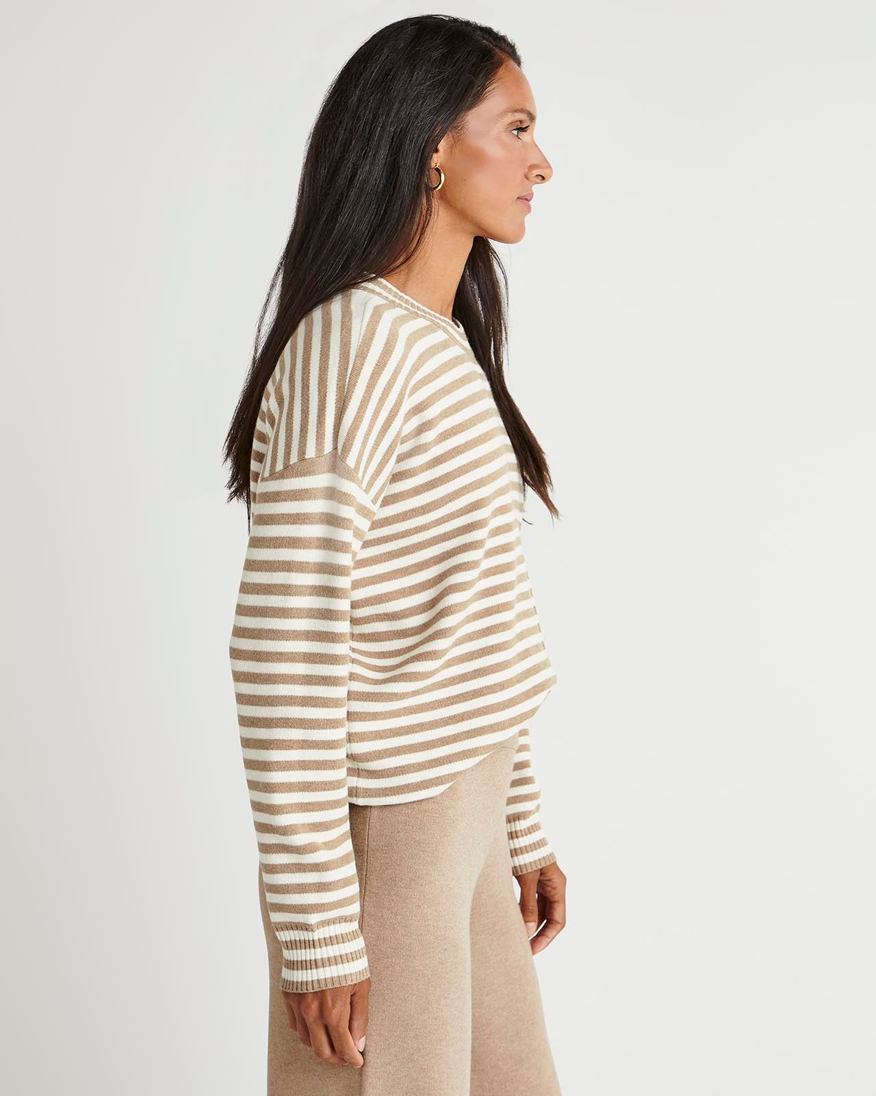 CALLEJER 半袖モックネック⭐︎ベージュ ⭐︎フリル袖 Splendid x Cella Jane Striped Front Seam Sweater | Splendid