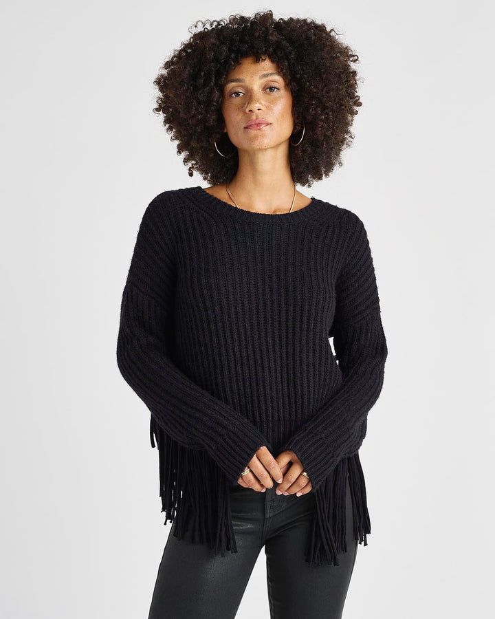 Short Fringe Sweater M / Black