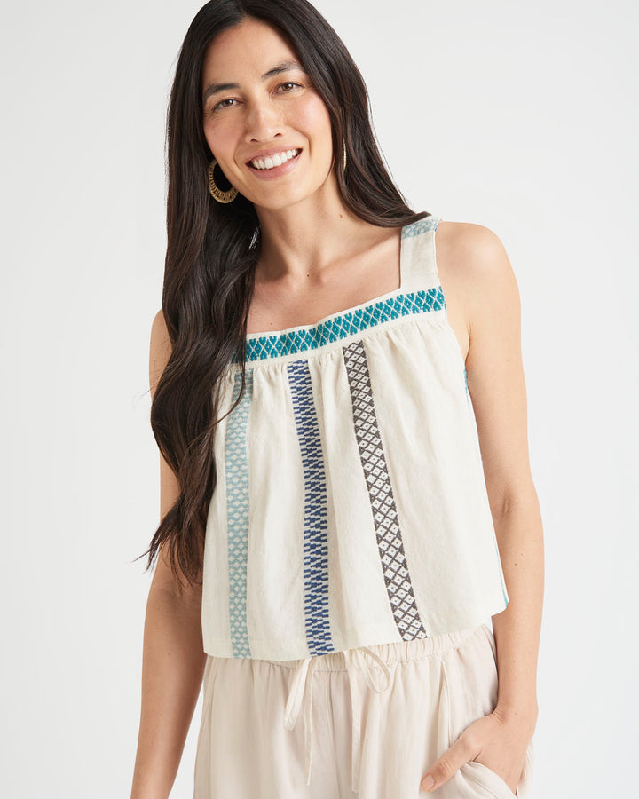 EMBROIDERED SQUARE NECK TANK