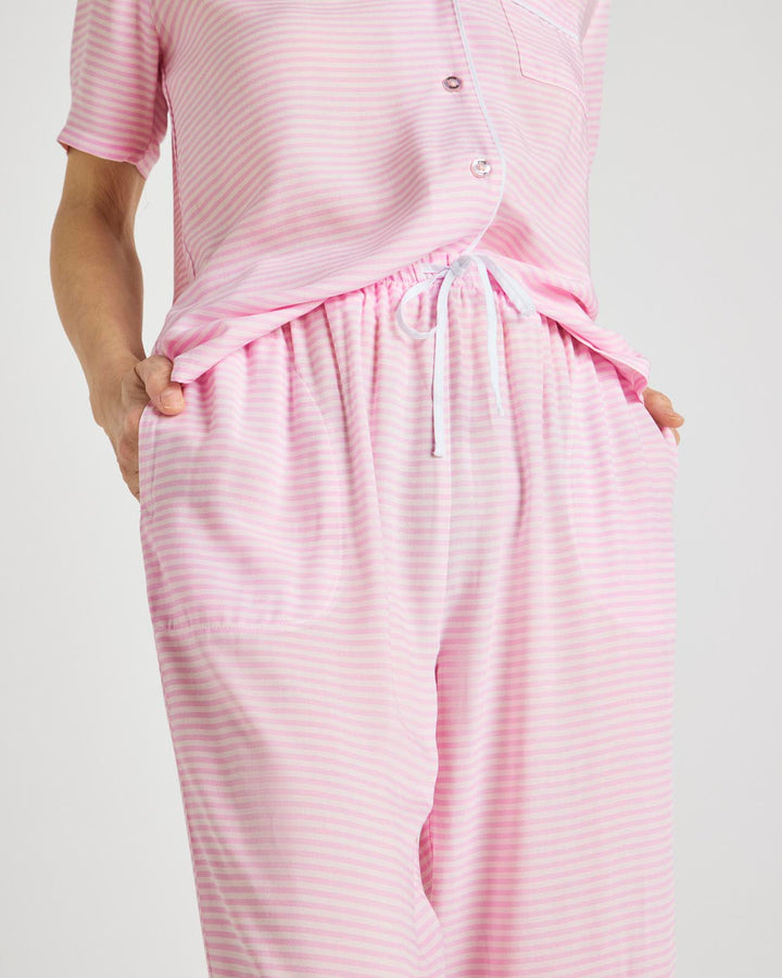 Pink Feeder Stripe Notch Top & Crop Pant PJ Set | Splendid