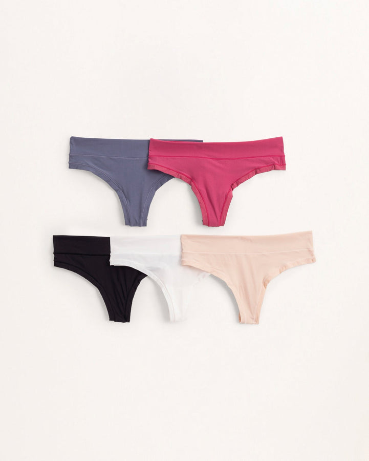 Essentials Women's Ribbed Cotton Thong Underwear, Pack of 4